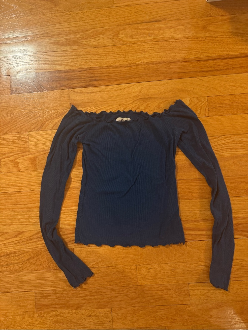 Hollister Navy Off-Shoulder Ribbed Long-Sleeve Top